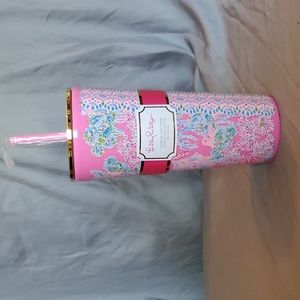 Lilly Pulitzer 24 oz tumbler with straw Prosecco pink Seaing Things